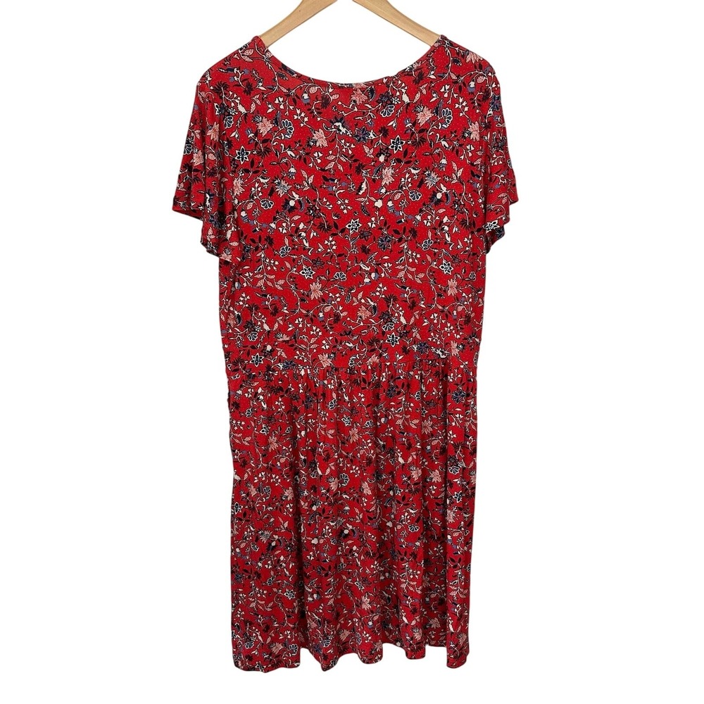 Christopher‎ & Banks Womens XL Dress V Neck Red Floral Stretch Cottage Rayon - Picture 3 of 11